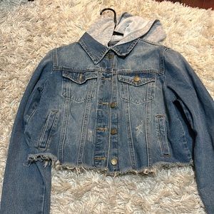 cropped jean jacket with hood